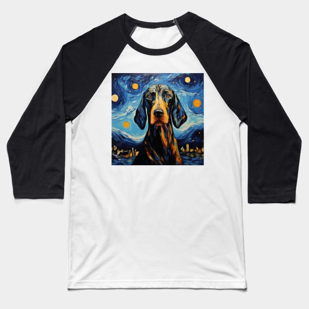 Black and Tan Coonhound Night Baseball T-Shirt by NatashaCuteShop